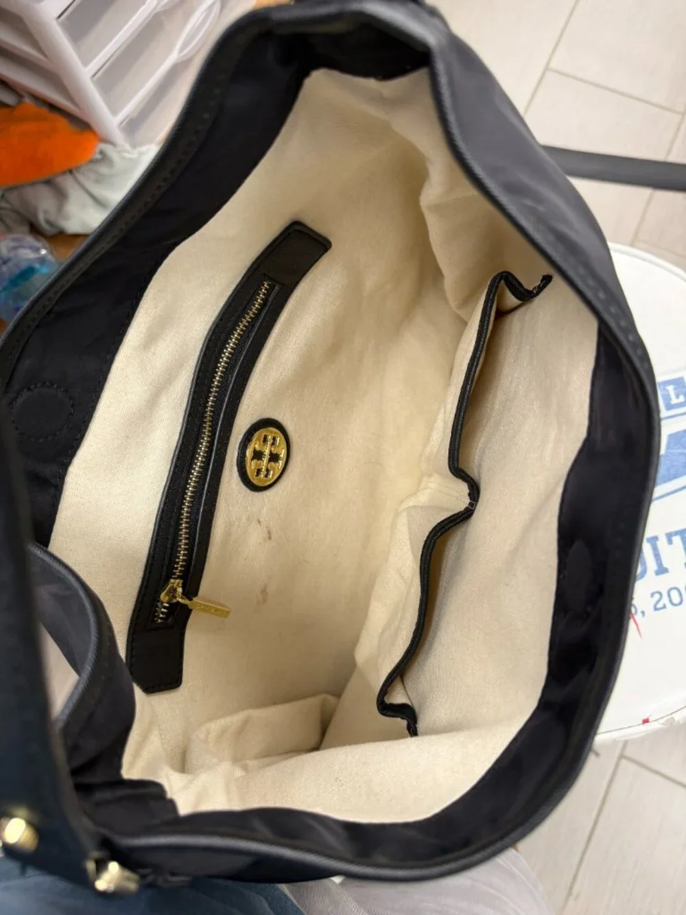 Tory Burch Stacked Logo Hobo Black Nylon Shoulder Bag
